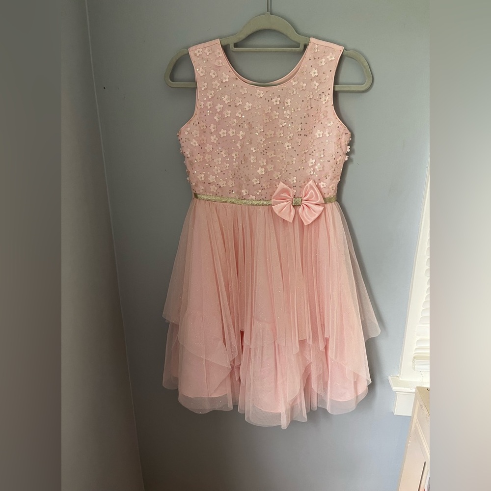 Jona Michelle, baby Pink Sparkle Dress with Bow, sleeveless floral design